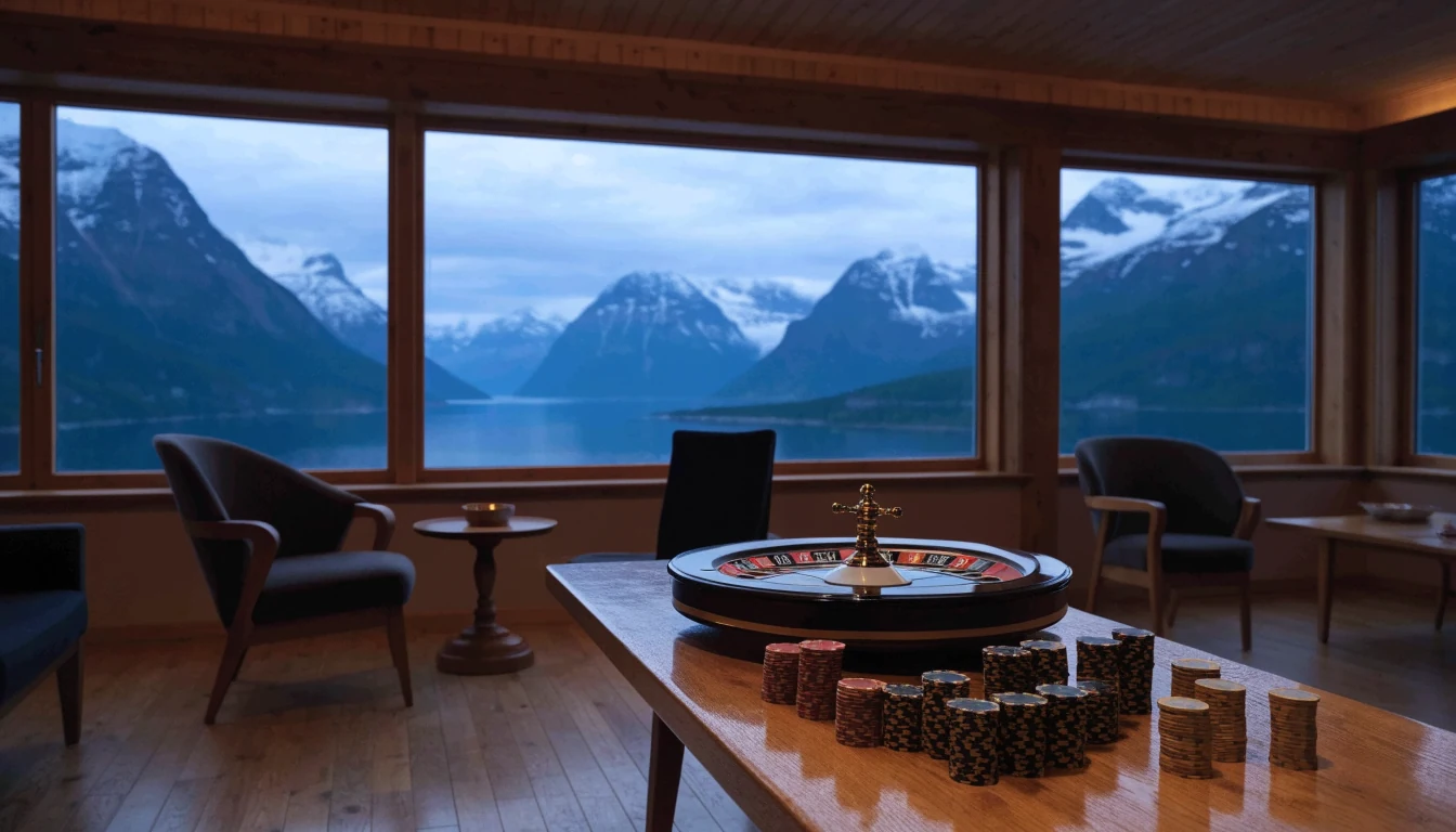 Roulettehjul med Jetonger på Trebord i Moderne Norsk Lounge